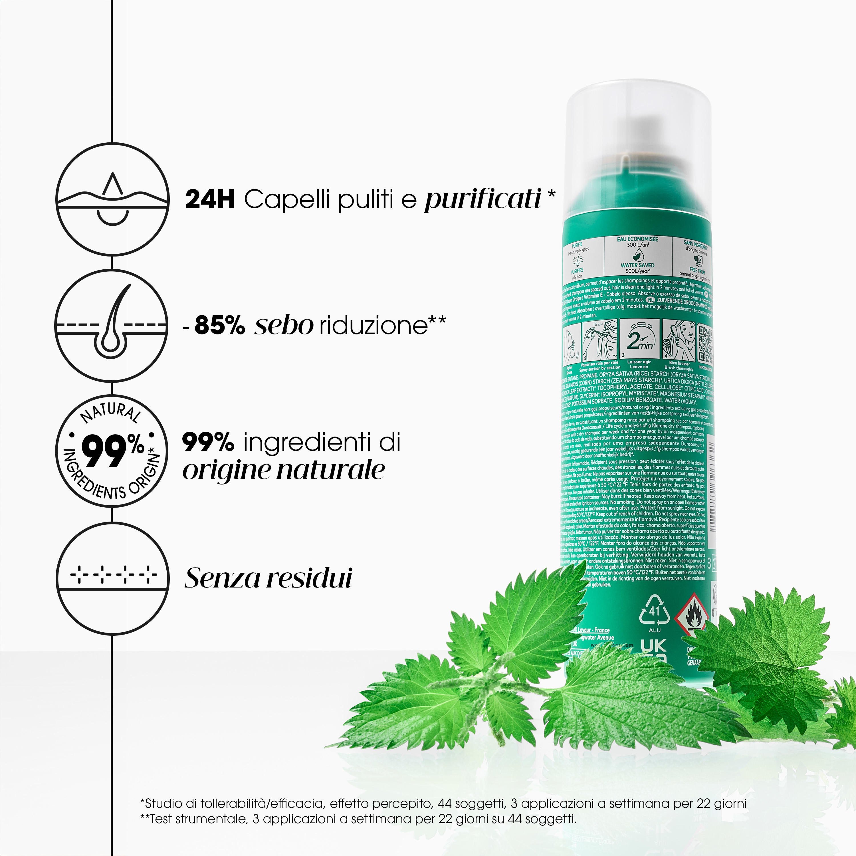 Klorane Purificante Shampoo Secco All'Ortica E Vitamina E Capelli Scuri 150ml