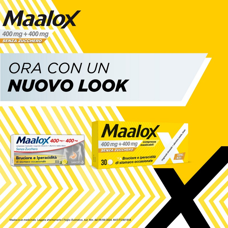 Maalox 400 mg +400 mg - 30 Compresse Masticabili Senza Zucchero Contro Bruciore E Iperacidità Di Stomaco Occasionale