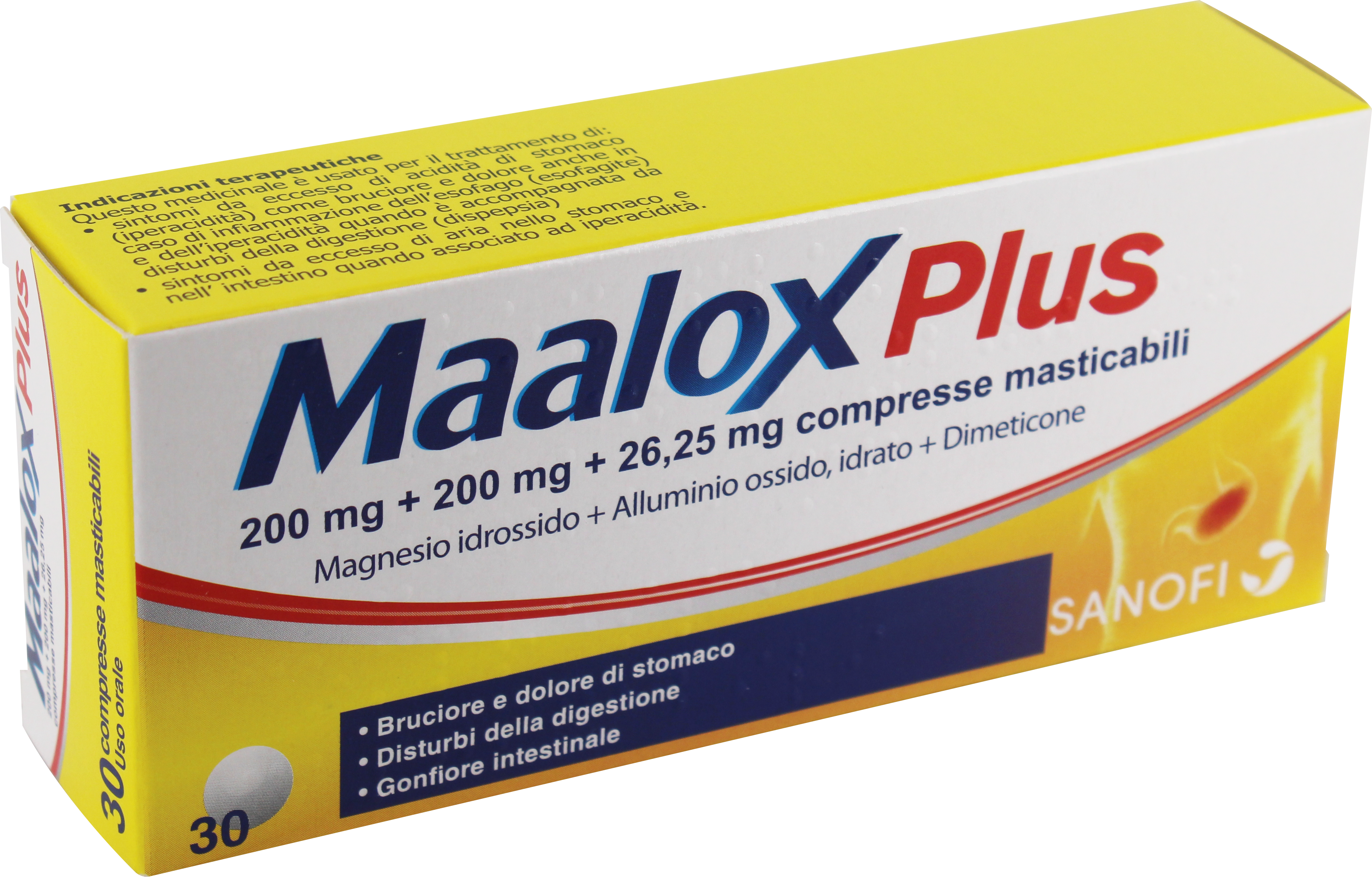 Maalox Plus 200 mg + 200 mg + 26,25 mg - 30 Compresse Masticabili Contro Bruciore, Cattiva Digestione E Iperacidità Di Stomaco