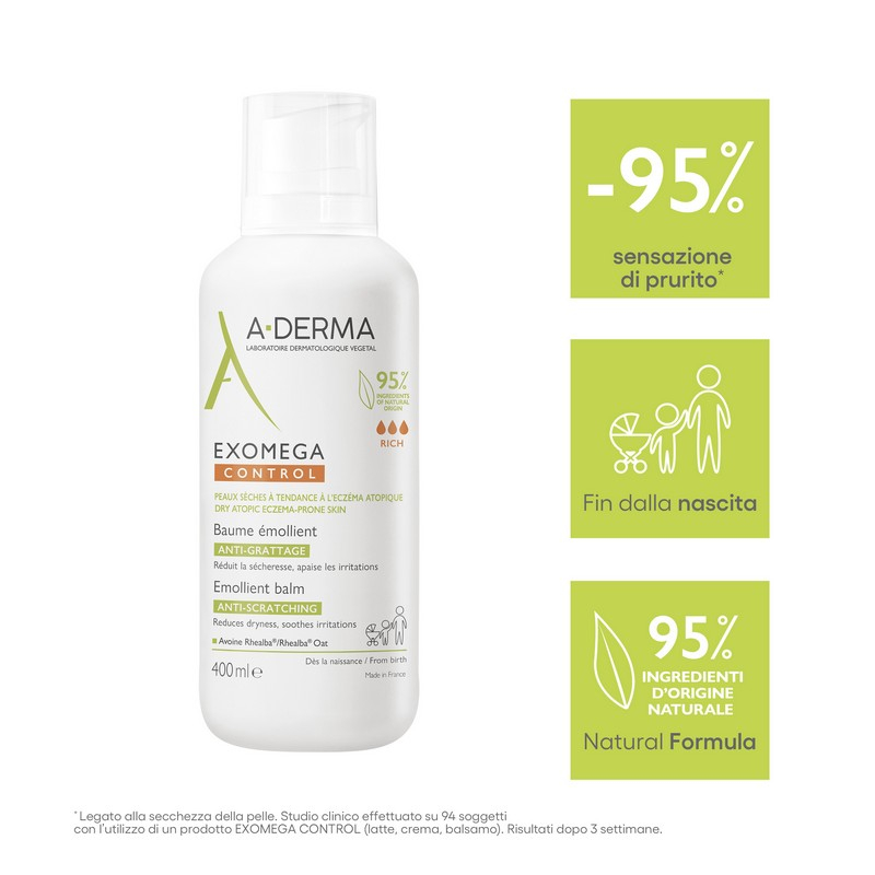 A-Derma Exomega Control Balsamo emolliente  “anti-grattage”, pelle secca a tendenza atopica, 400ml 