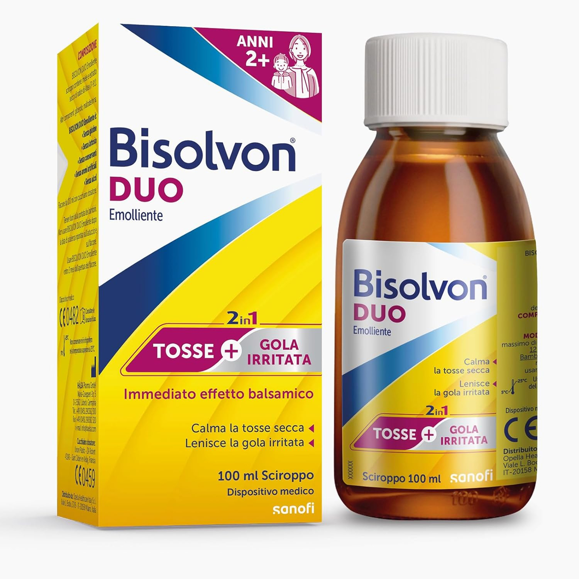 Bisolvon Duo Emolliente 100 ml - Sciroppo Contro Tosse E Gola Irritata Adulti E Bambini (2+)