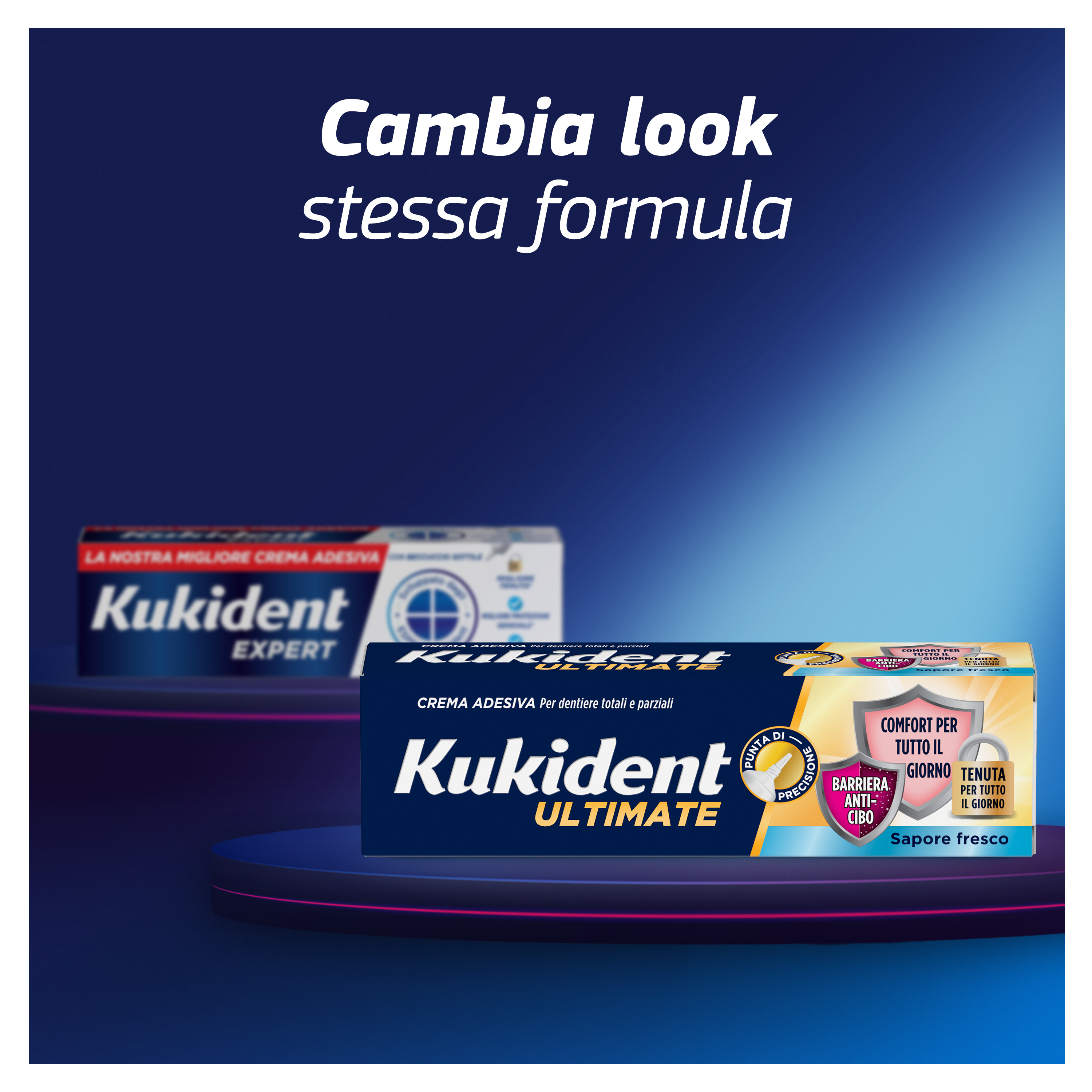 Kukident Ultimate Barriera Anti-cibo. Crema Adesiva Per Dentiere Totali e Parziali. Sapore Fresco 40g