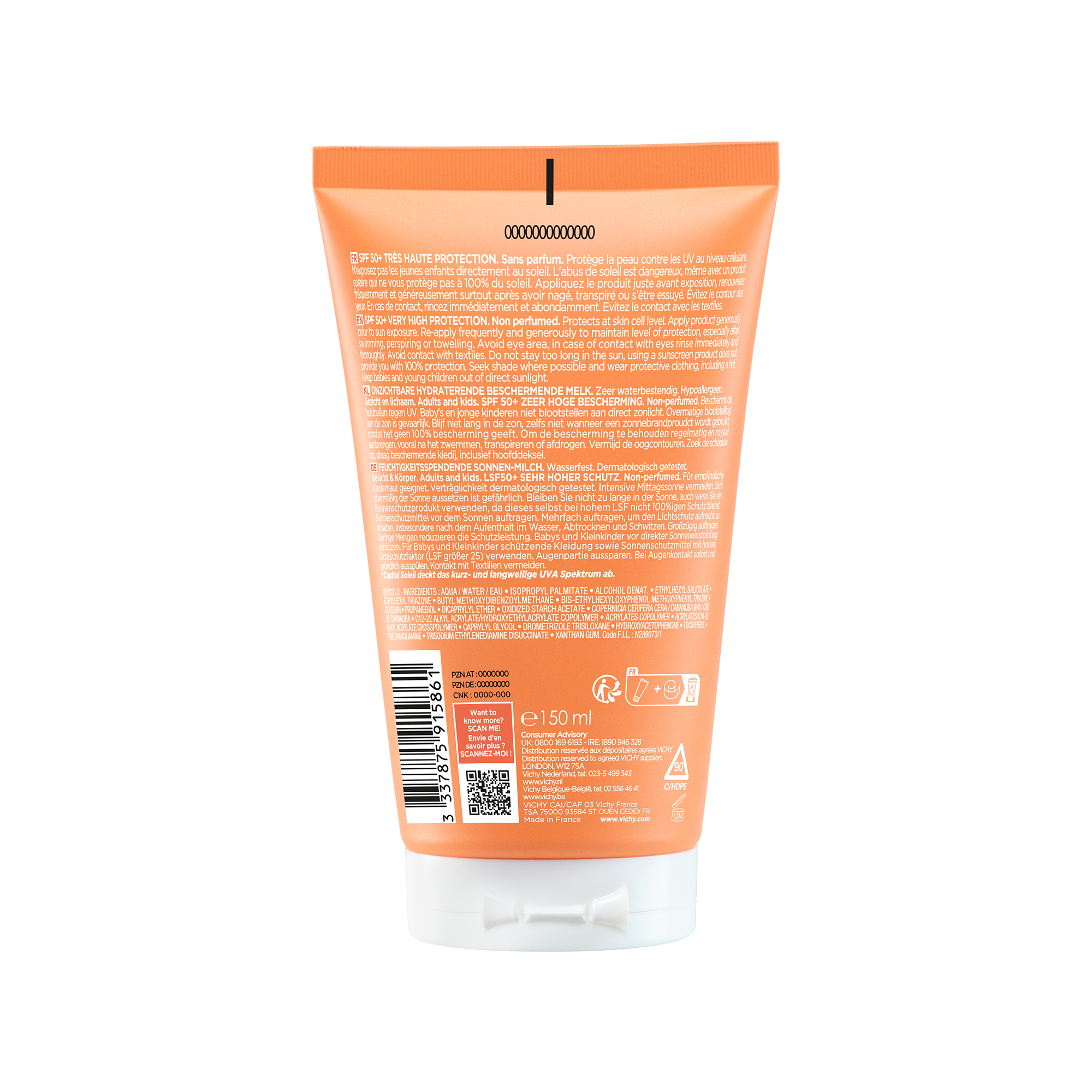 Vichy Capital Soleil - Latte Protettivo Idratante Invisibile SPF50+ Viso E Corpo 150 ml