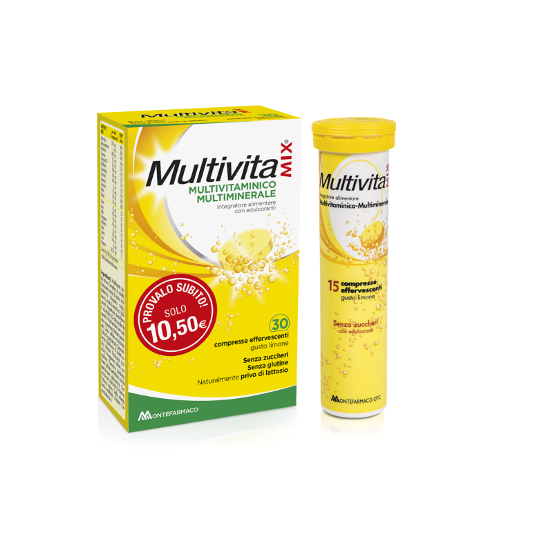 Montefarmaco - Multivitamix 30 Compresse Effervescenti Gusto Limone - Integratore Multivitaminico Minerale
