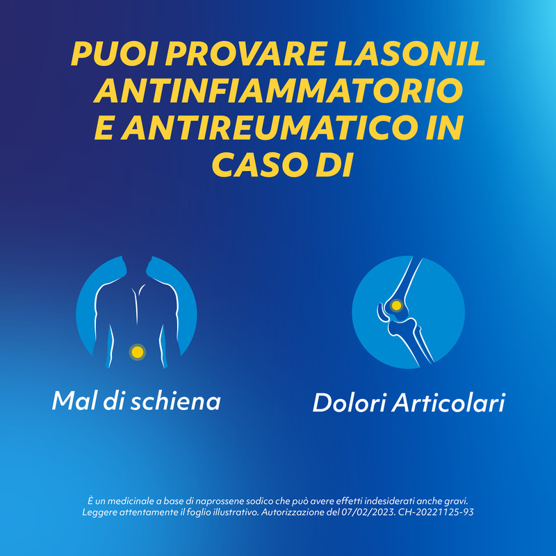 Lasonil Antinfiammatorio e Antidolorifico, Per trattamento di Mal di Schiena, Dolori Muscolari e Articolari, con 220mg di Naprossene Sodico, 12 Compresse Rivestite