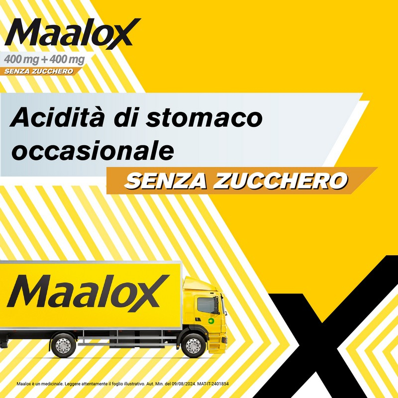Maalox 400 mg +400 mg - 30 Compresse Masticabili Senza Zucchero Contro Bruciore E Iperacidità Di Stomaco Occasionale