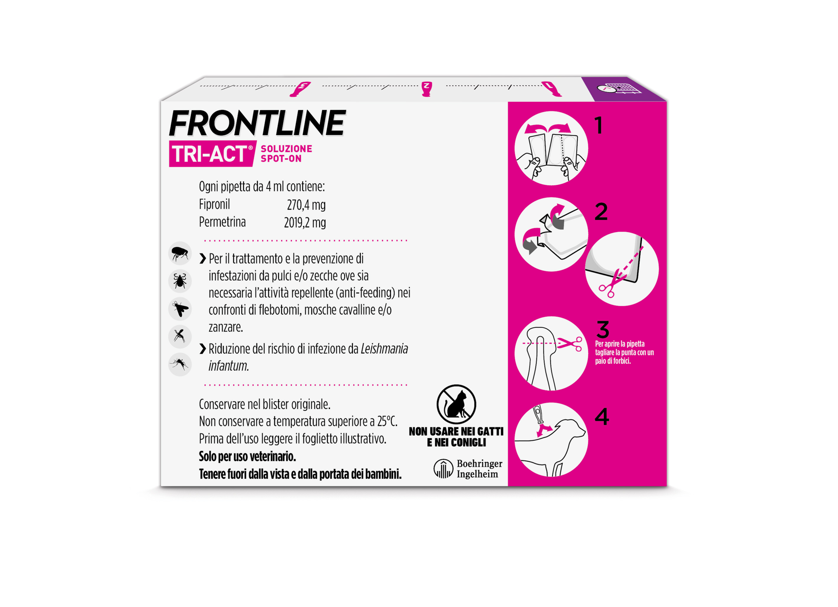Frontline Tri Act x3 Pipette, Antiparassitario Per Cani e Cuccioli (Taglia L 20-40Kg) Contro Pulci, Zecche, Zanzare, Pappataci e Leishmaniosi