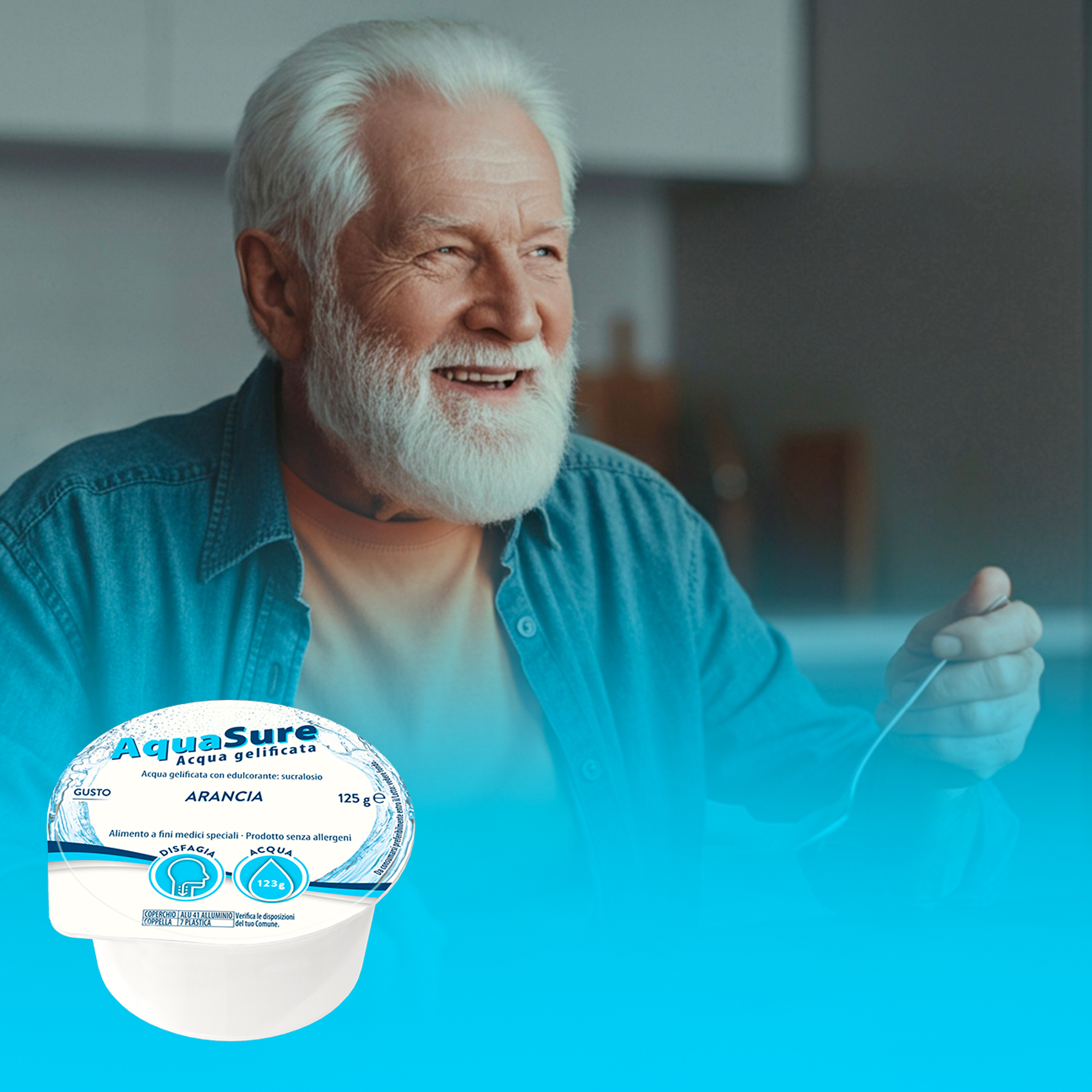 AquaSure Acqua Gelificata per il trattamento dietetico di soggetti affetti da disfagia e problemi della deglutizione 4x125 g