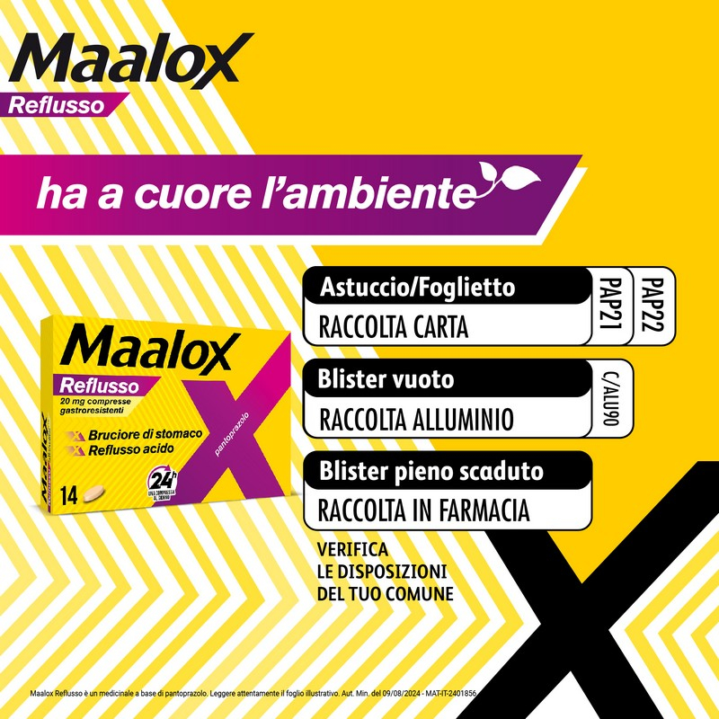 Maalox Reflusso 20 mg Pantoprazolo - 14 Compresse Contro Bruciore Di Stomaco E Reflusso Acido