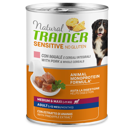 TRAINER NATURAL CANE SENSITIVE MEDIUM/MAXI ADULT MAIALE 400GR (lattina)