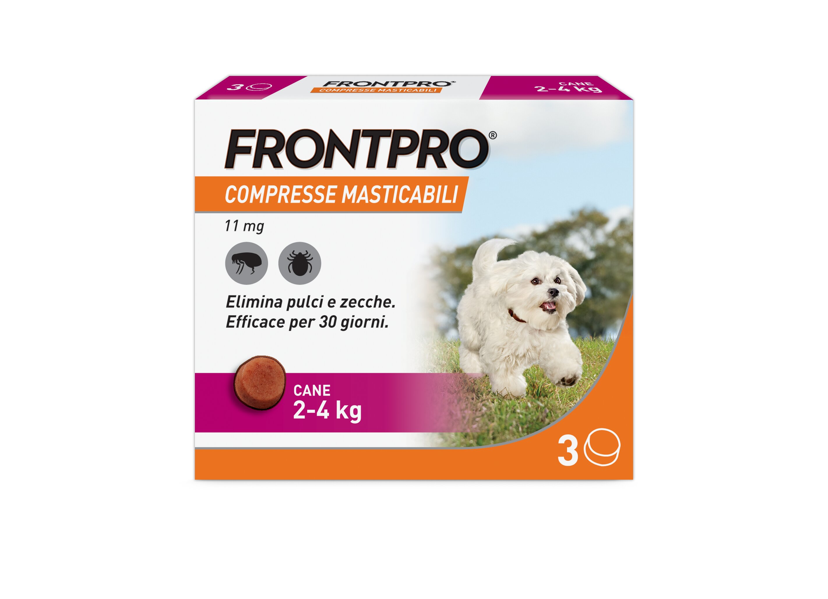 FRONTPRO x3 Compresse Masticabili  Antiparassitario Per Cani (2-4Kg) Contro Pulci e Zecche