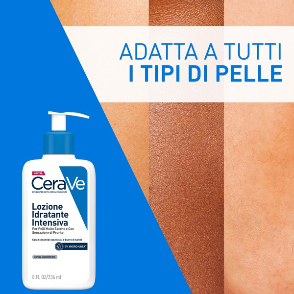 CeraVe Lozione Idratante Intensiva per Pelle Secca e Molto Secca con Sensazione di Prurito, con Hydro-Urea e Burro di Karité, idrata intensamente la pelle e da sollievo immediato alla sensazione di prurito, 236 ml