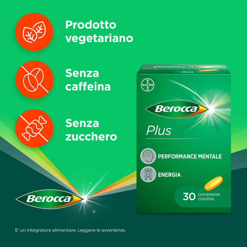 Berocca Plus Integratore di Vitamine e Minerali Per la Memoria e la Concentrazione 30 Compresse