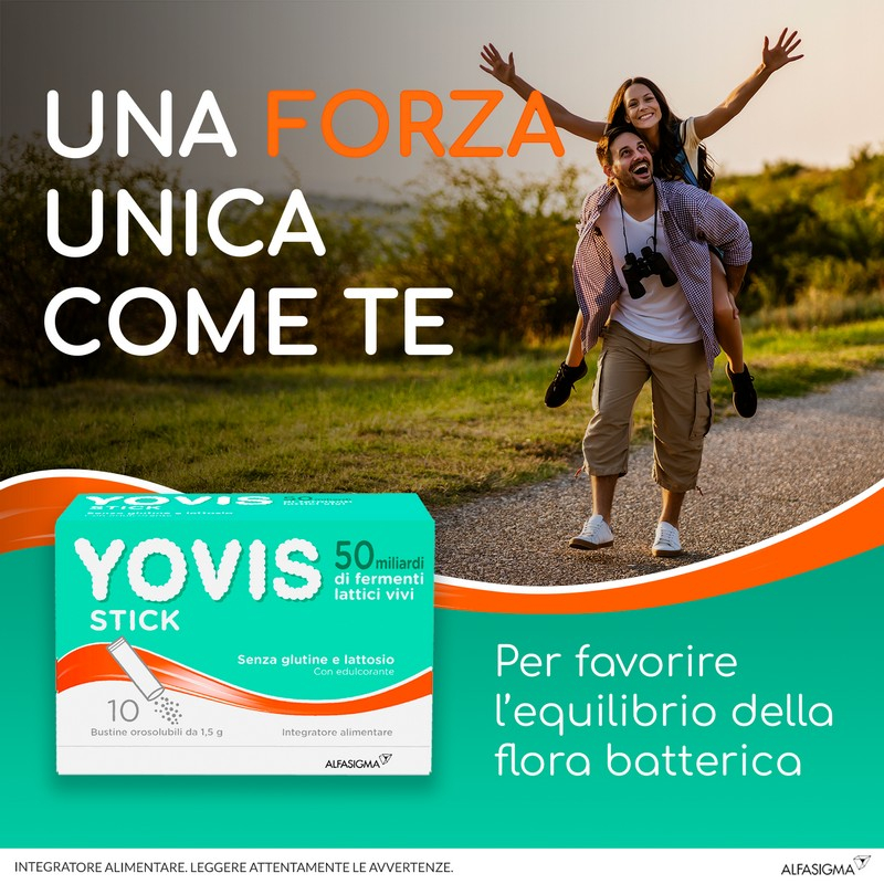 Yovis Stick, Probiotici per il Benessere Intestinale, 50 Miliardi di Fermenti Lattici Vivi, Senza Glutine e Lattosio, 10 Bustine Orosolubili