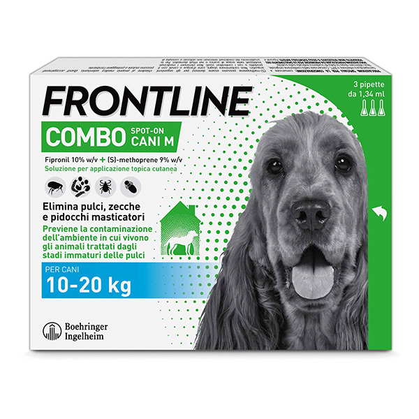 Frontline Combo Cani x3 Pipette, Antiparassitario per Cani Medi e Cuccioli (10-20Kg) Contro Pulci, Zecche, Uova e Larve