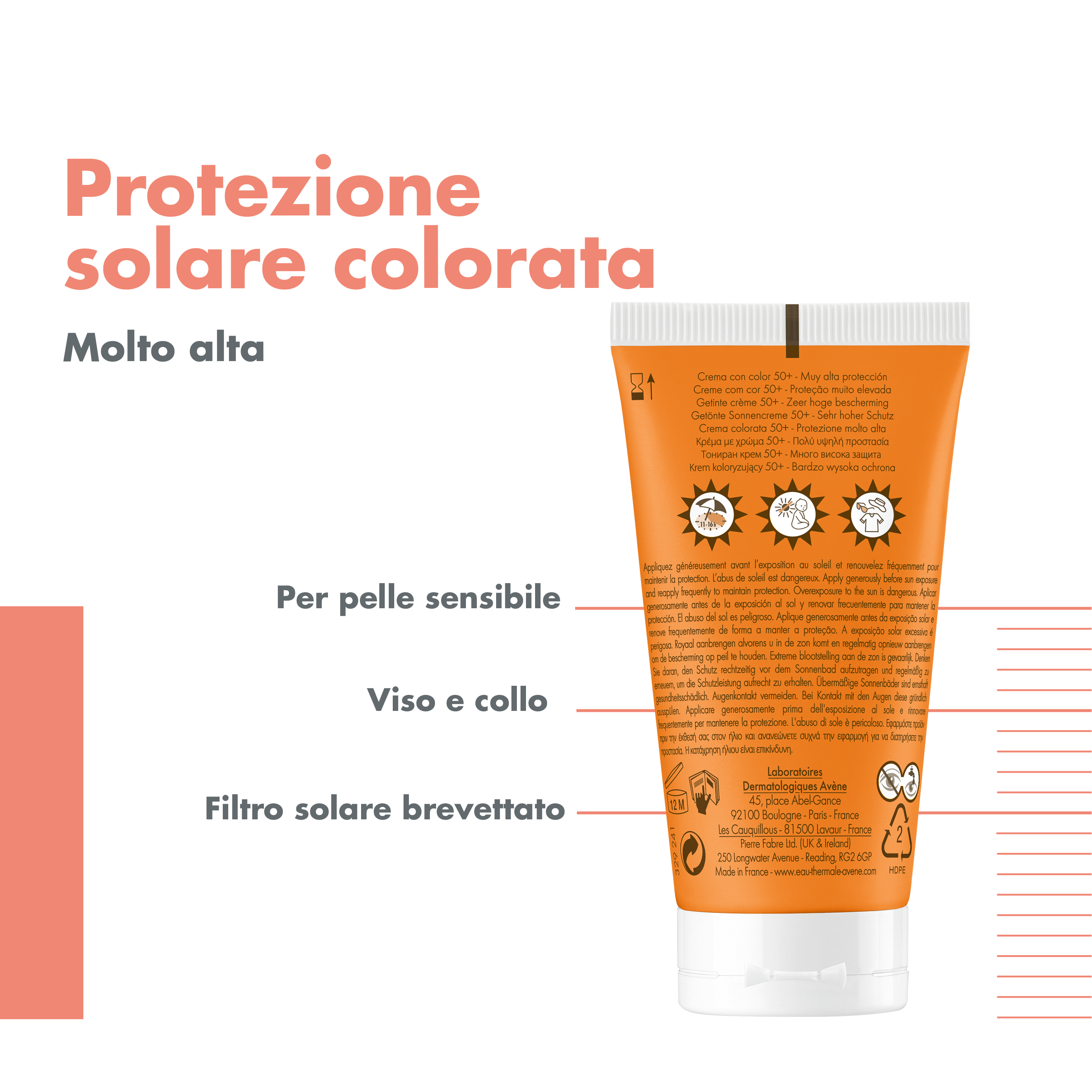 Avène Eau Thermale Crema Colorata SPF50+ - Protezione Solare Viso 50 ml
