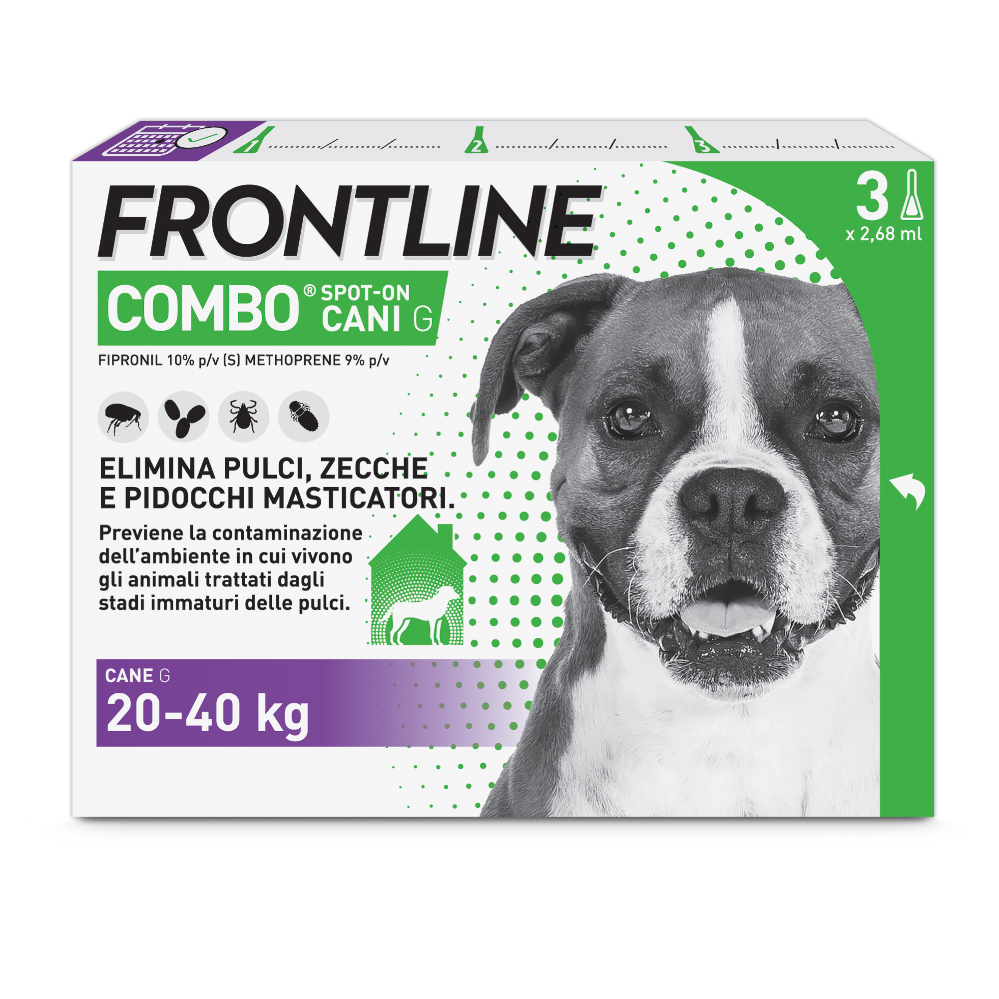 Frontline Combo Cani x3 Pipette, Antiparassitario per Cani Grandi e Cuccioli (20-40Kg) Contro Pulci, Zecche, Uova e Larve