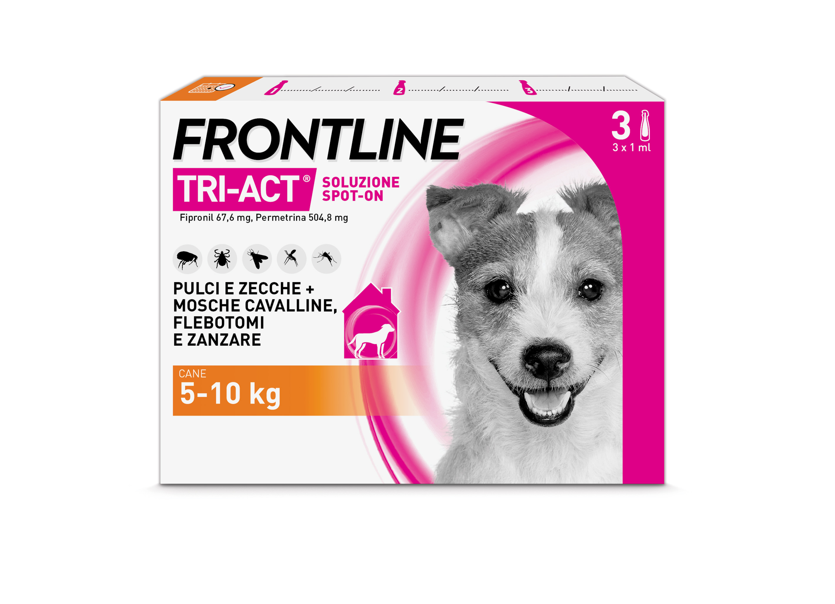 Frontline Tri Act x3 Pipette, Antiparassitario Per Cani e Cuccioli (Taglia S 5-10Kg) Contro Pulci, Zecche, Zanzare, Pappataci e Leishmaniosi