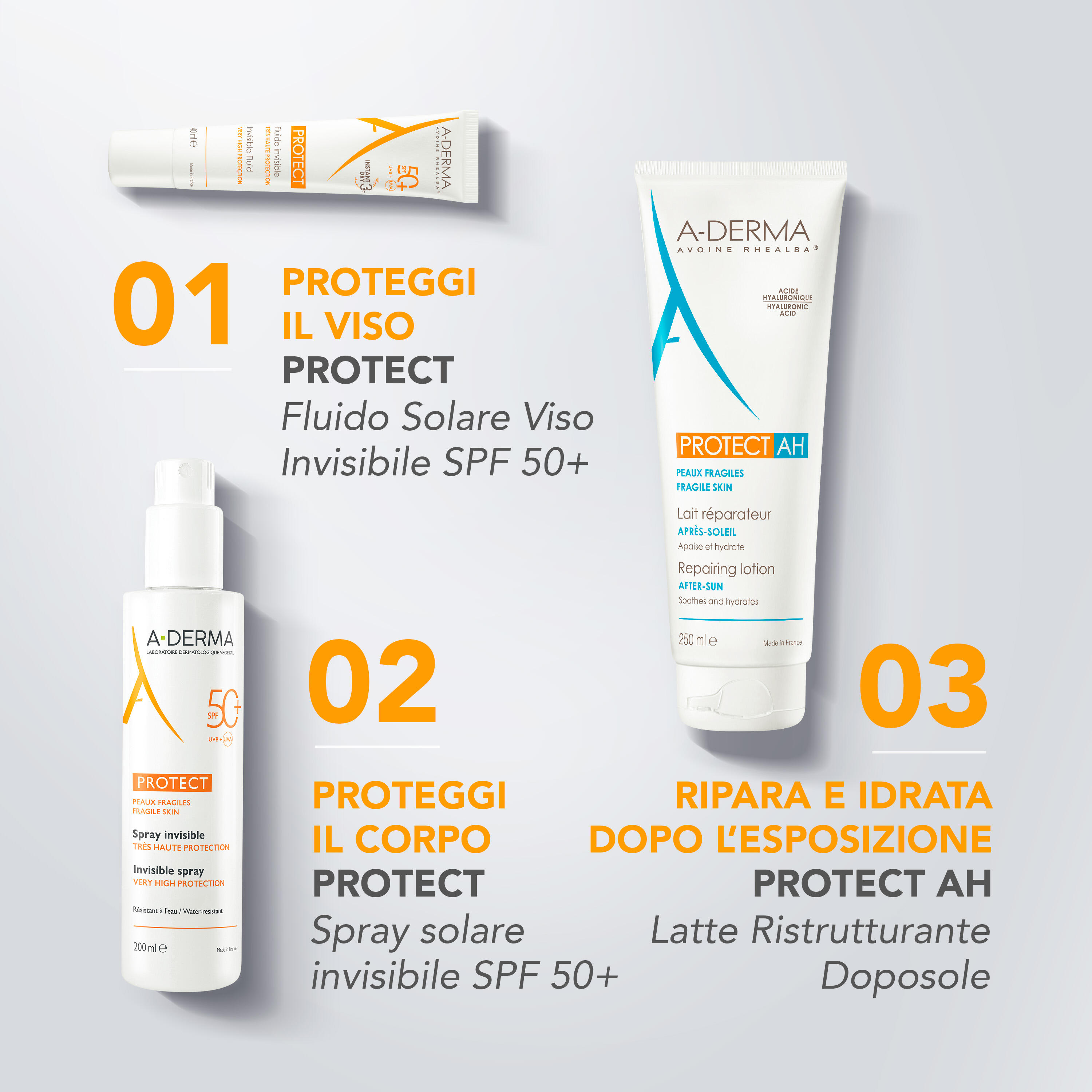 A-Derma Protect Spray Invisibile SPF50+ - Protezione Solare Molto Alta Viso E Corpo 200 ml