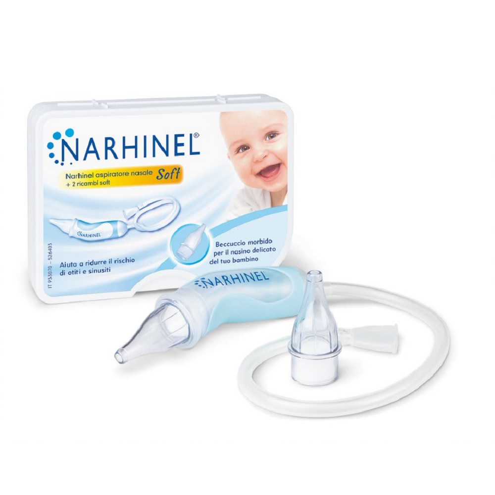 Narhinel Aspiratore Nasale Neonati e Bambini Soft con 2 Ricambi Soft con Filtro Assorbente