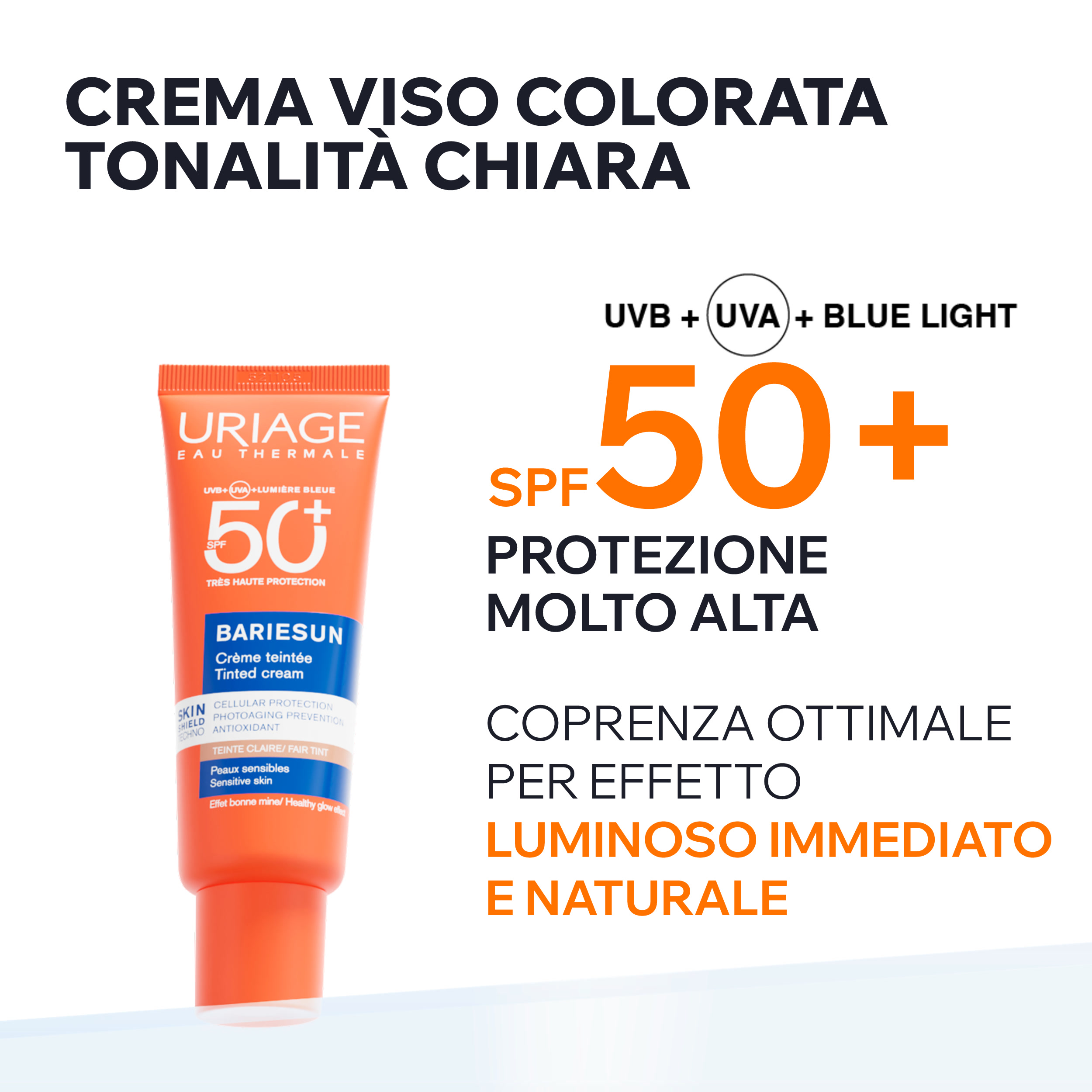 Uriage - Bariésun Crema Colorata SPF50+ Protezione Solare Viso 50 ml - Tonalità Chiara