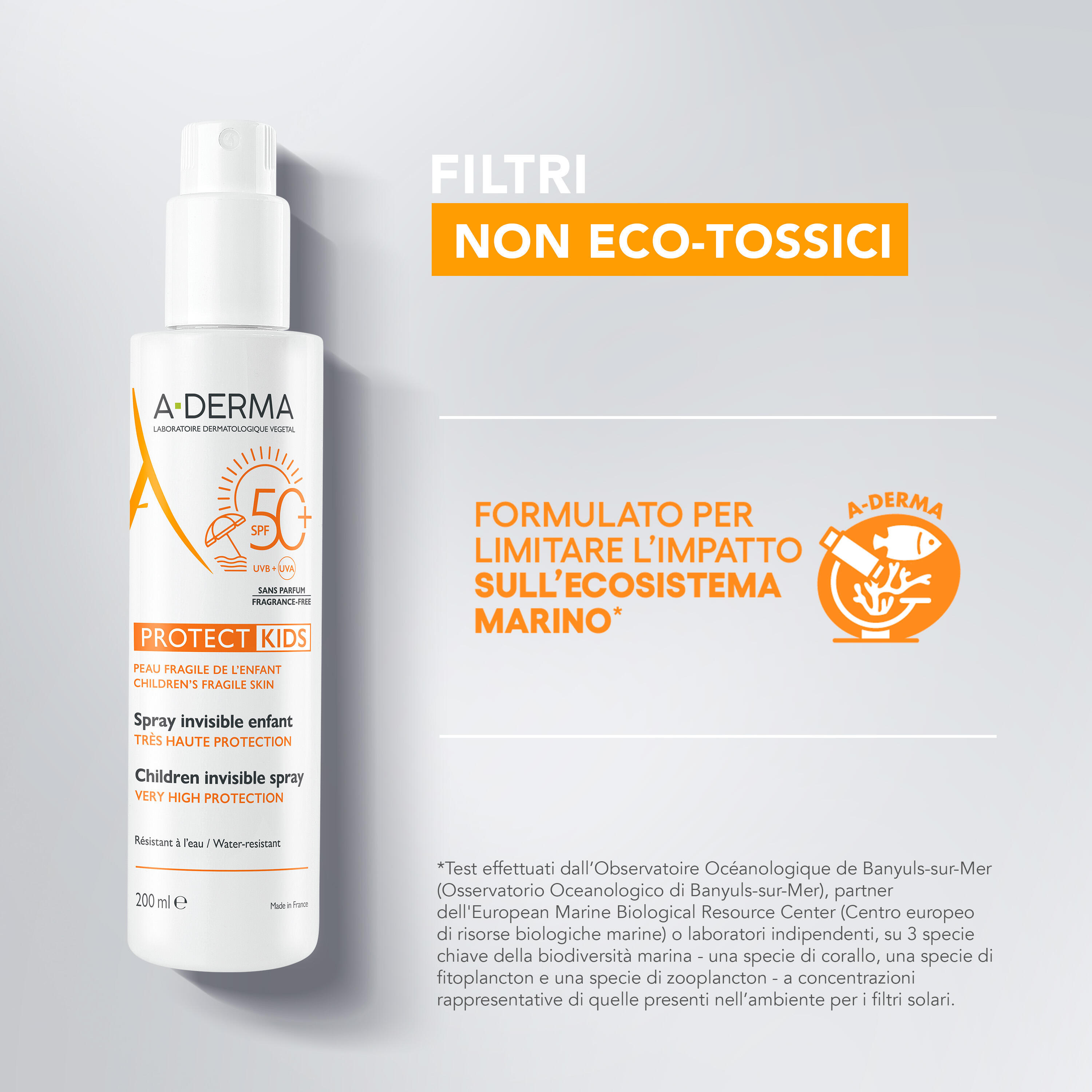 A-Derma Protect Kids Spray Invisibile SPF50+ Bambino - Protezione Solare Molto Alta Viso E Corpo 200 ml