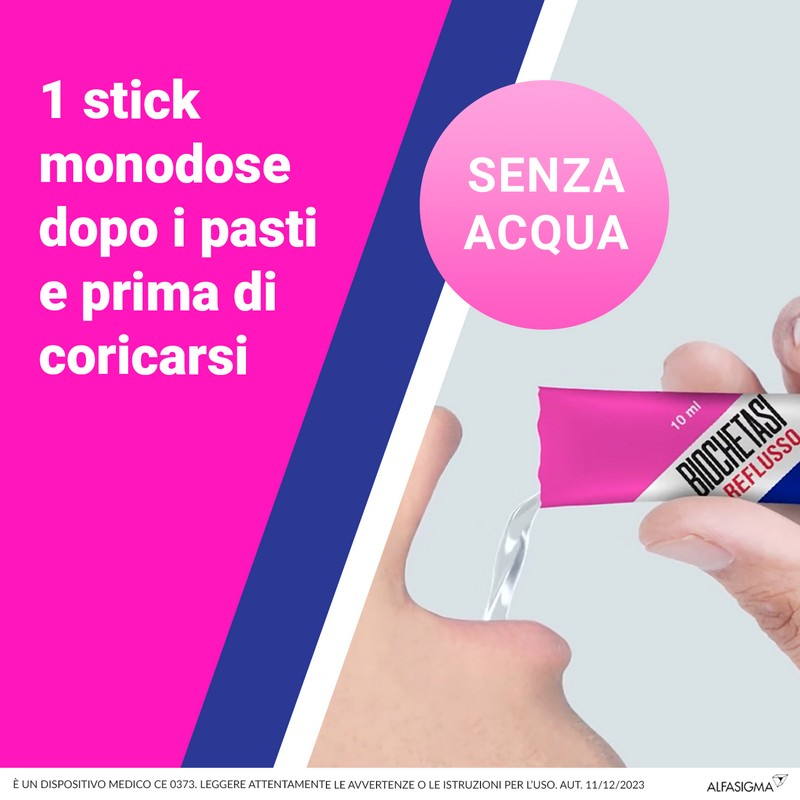 Biochetasi Reflusso, dispositivo medico utile in caso di sintomi da Reflusso Gastrico, Acidità e buciore di stomaco, Aroma Arancia,  20 Stick
