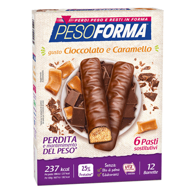 Pesoforma Barrette Cioccolato e Caramello - 6 Pasti sostitutivi per perdita e mantenimento del peso corporeo - 12 barrette - SCADENZA 30 SETTEMBRE 2026