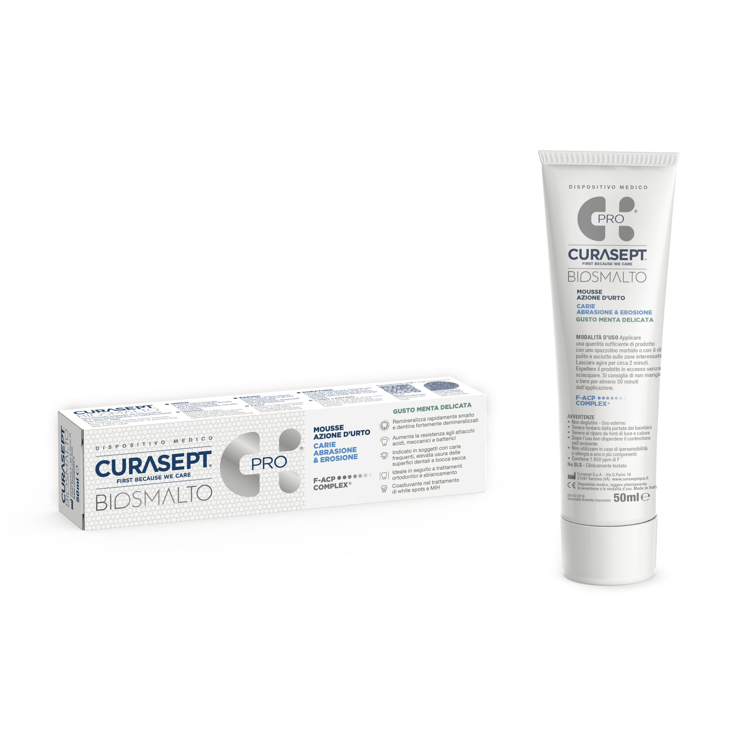 Curasept Biosmalto Carie Abrasione e Erosione Mousse Menta Delicata 50 ml