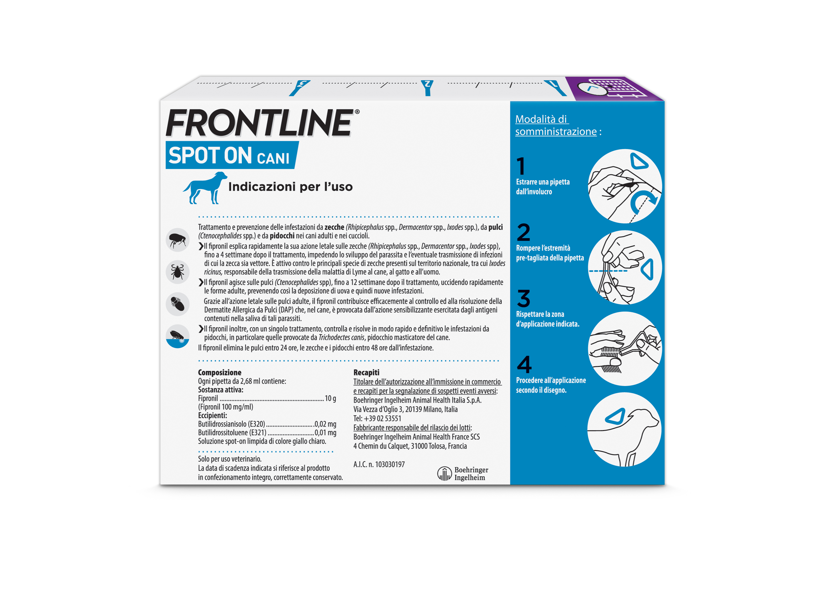 Frontline Spot On Cani x3 Pipette, Antiparassitario per Cani e Cuccioli (20-40Kg), Contro Pulci, Zecche E Pidocchi