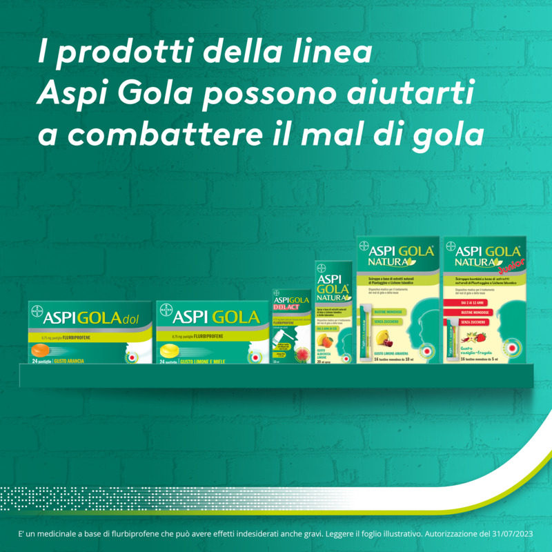 Aspi Gola Dol Caramelle Antinfiammatorio e Antidolorifico per Gola Infiammata, Faringite e Mal di gola, 16 pastiglie Senza Zucchero Arancia