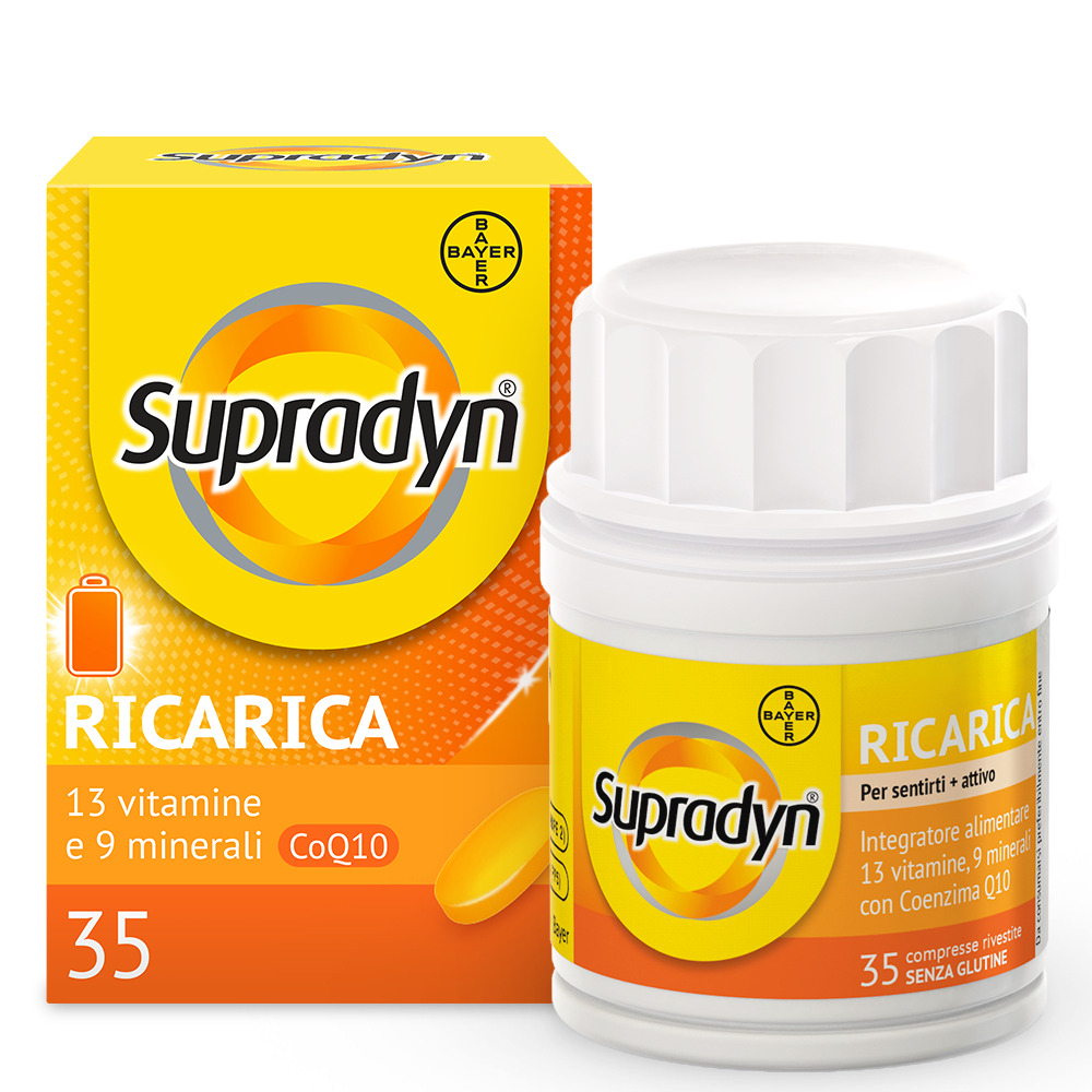 Supradyn Ricarica Integratore Multivitaminico Completo con Vitamine A, B, C, D, E, K, Minerali e Coenzima Q10 contro la Stanchezza, Gusto Arancia, 35 Compresse Rivestite