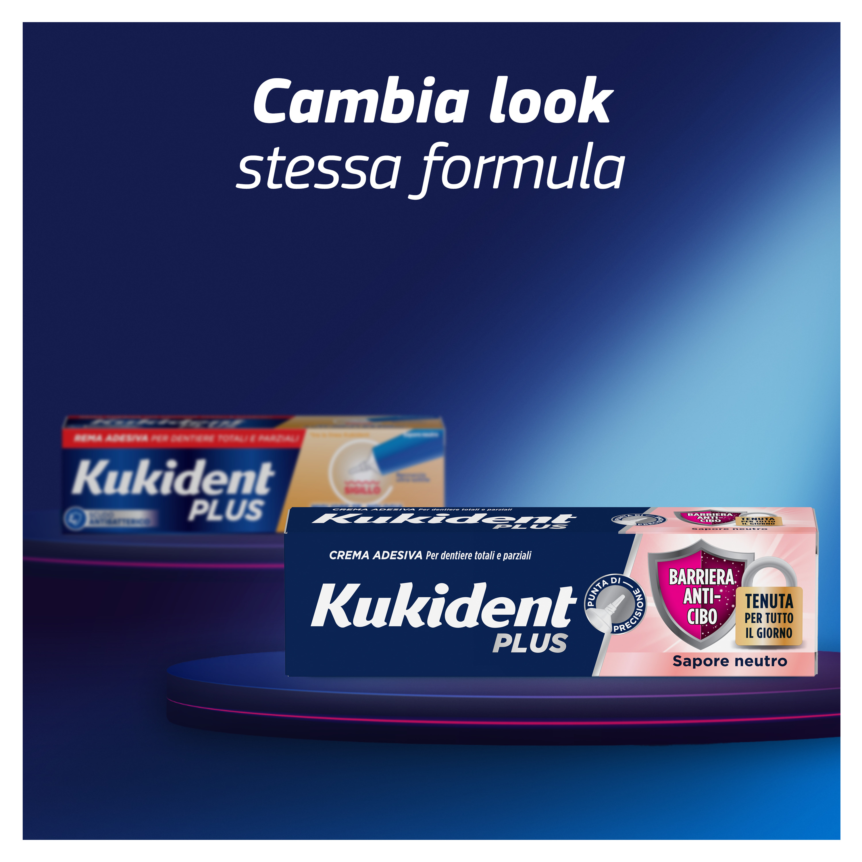 Kukident Plus Barriera Anti-cibo. Crema Adesiva Per Dentiere Totali e Parziali. Sapore Neutro 40g
