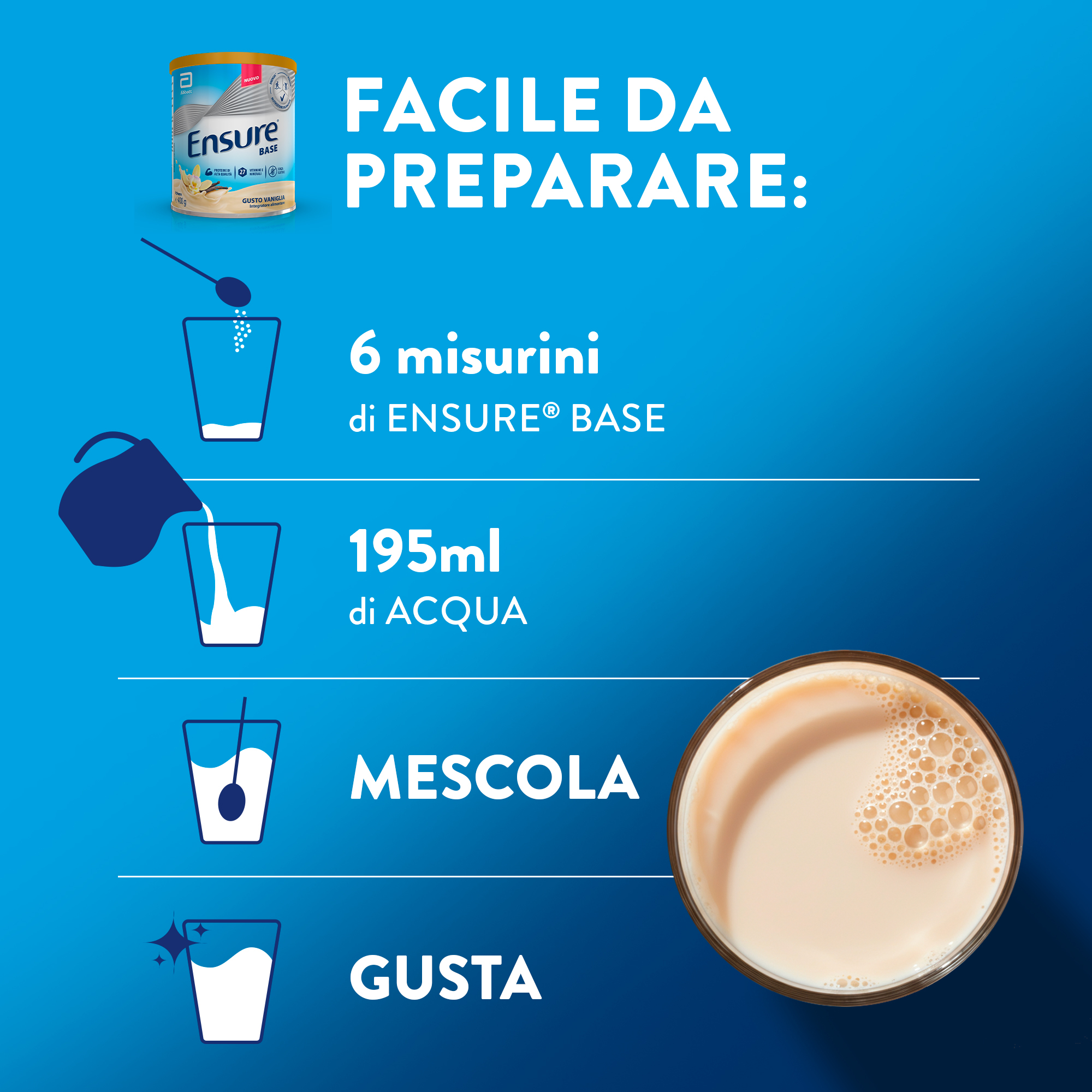 ABBOTT ENSURE BASE: Integratore alimentare che aiuta a sostenere le difese immunitarie e a contrastare stanchezza e affaticamento  - GUSTO VANIGLIA 400 gr 