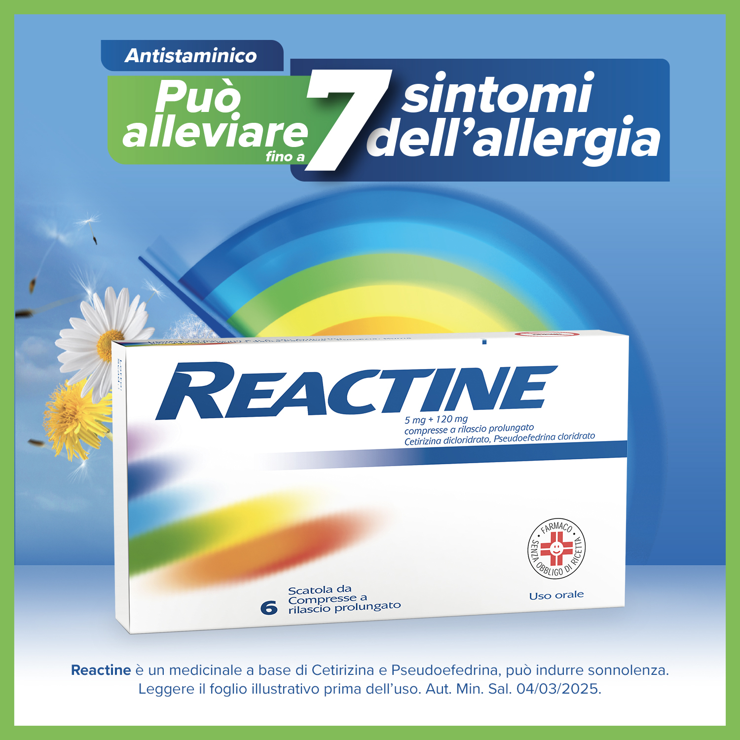 Reactine Allergia 6 Compresse Antistaminico Rinite Allergica e Rinorrea