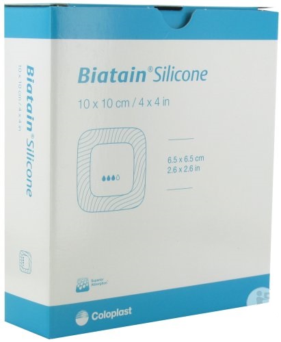 MEDICAZIONE AVANZATA IN SCHIUMA DI POLIURETANO CON ADESIVO DELICATO IN SILICONE BIATAIN 10X10CM 10 PEZZI