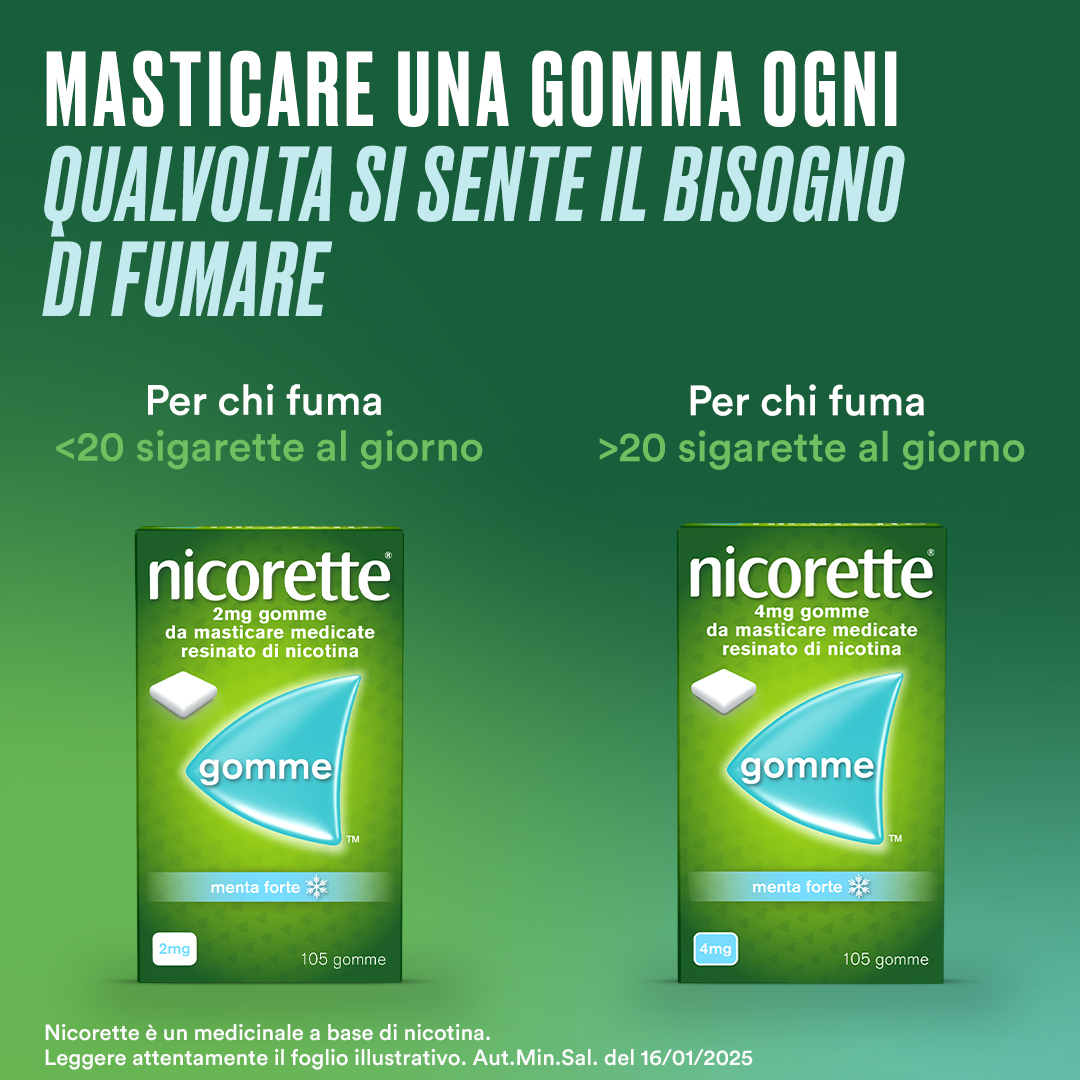 Nicorette Gomme 4 Mg Nicotina Menta 105 Gomme Masticabili per smettere di fumare