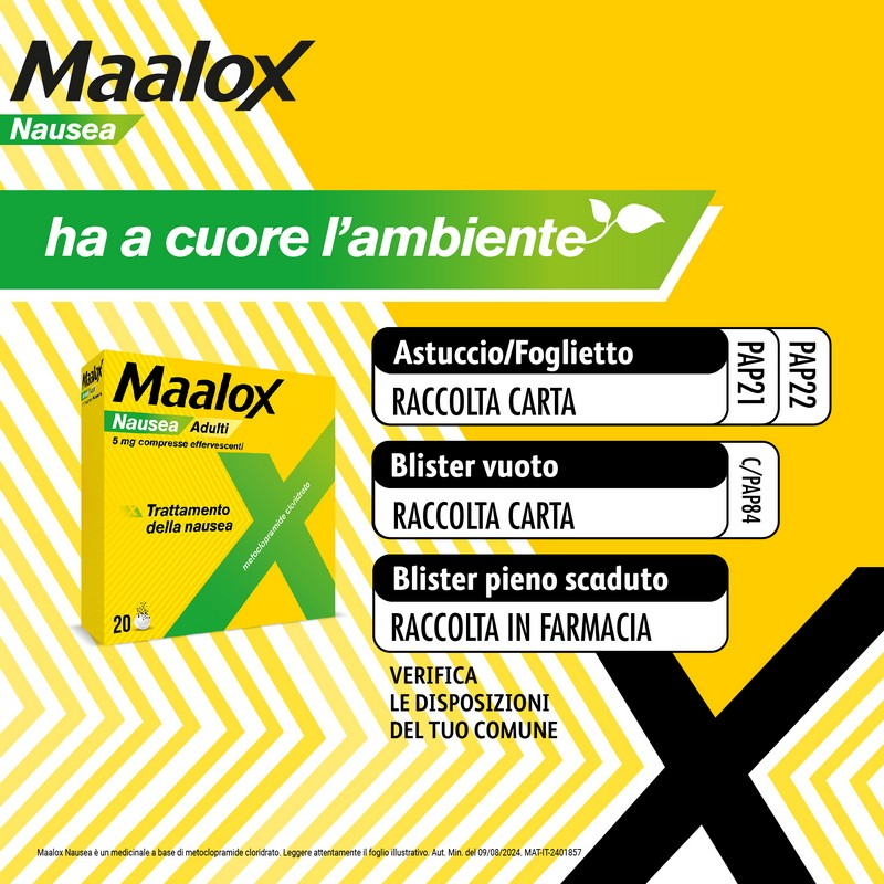 Maalox Nausea 5 mg Metoclopramide Cloridrato - 20 Compresse Effervescenti Per Il Trattamento Della NauseaM