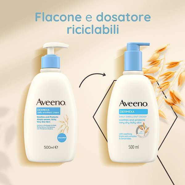 Aveeno Dermexa Crema Idratante Per Pelle Molto Secca e con Prurito, adatto per pelle con tendenza atopica e soggetta a eczema, Senza Profumo 500 ml