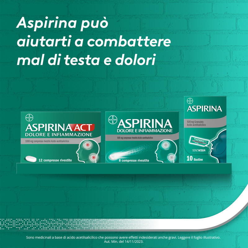 Aspirina in Granuli Senza Acqua, Antidolorifico e Antinfiammatorio contro Mal di Testa, Dolore e Infiammazione,  Aroma Cola, 20 Buste orosolubili