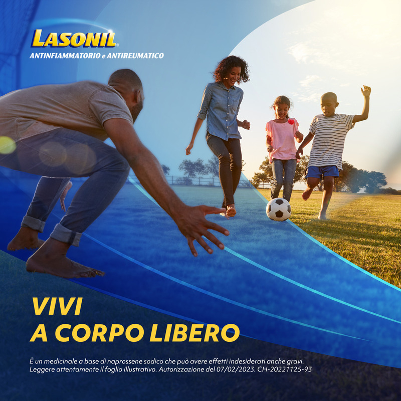 Lasonil Antinfiammatorio e Antidolorifico, Per trattamento di Mal di Schiena, Dolori Muscolari e Articolari, con 220mg di Naprossene Sodico, 24 Compresse Rivestite