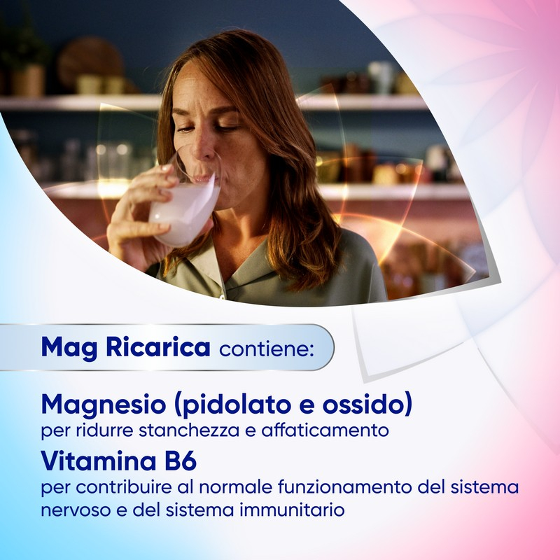 Mag Ricarica 24 Bustine - Integratore Con Magnesio Pidolato, Magnesio Ossido e Vitamina B6 Contro Stanchezza Mentale E Fisica