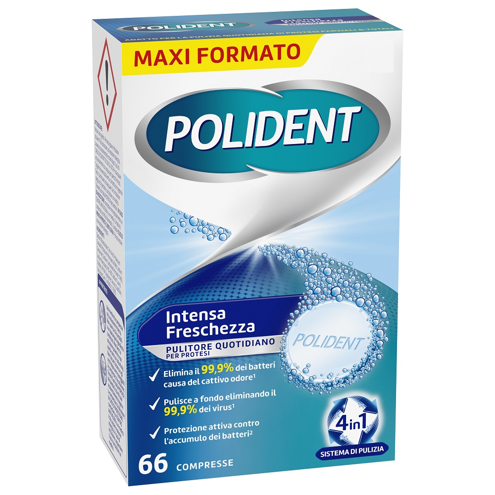 Polident Intensa Freschezza Pulitore Protesi Dentale 4 in 1, 66 Compresse 