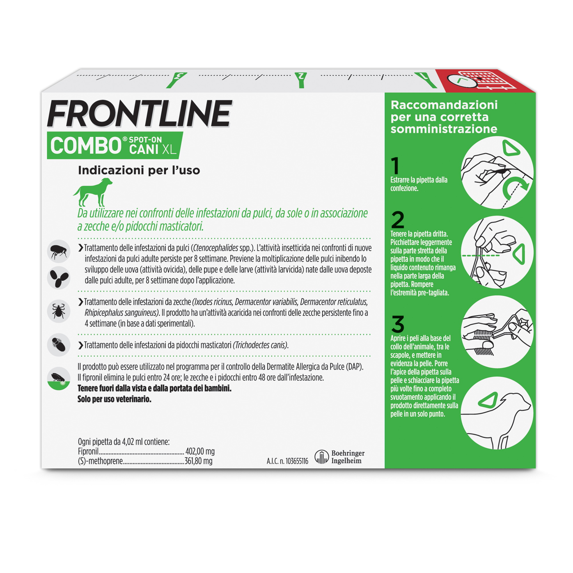 Frontline Combo Cani x3 Pipette, Antiparassitario per Cani XL e Cuccioli (+40Kg) Contro Pulci, Zecche, Uova e Larve