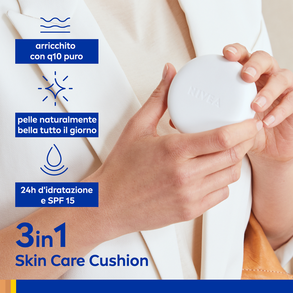 Nivea Q10 Plus Anti-Age 3in1 Skin Care Cushion Dark 15 ml, Crema viso colorata anti-età FP15