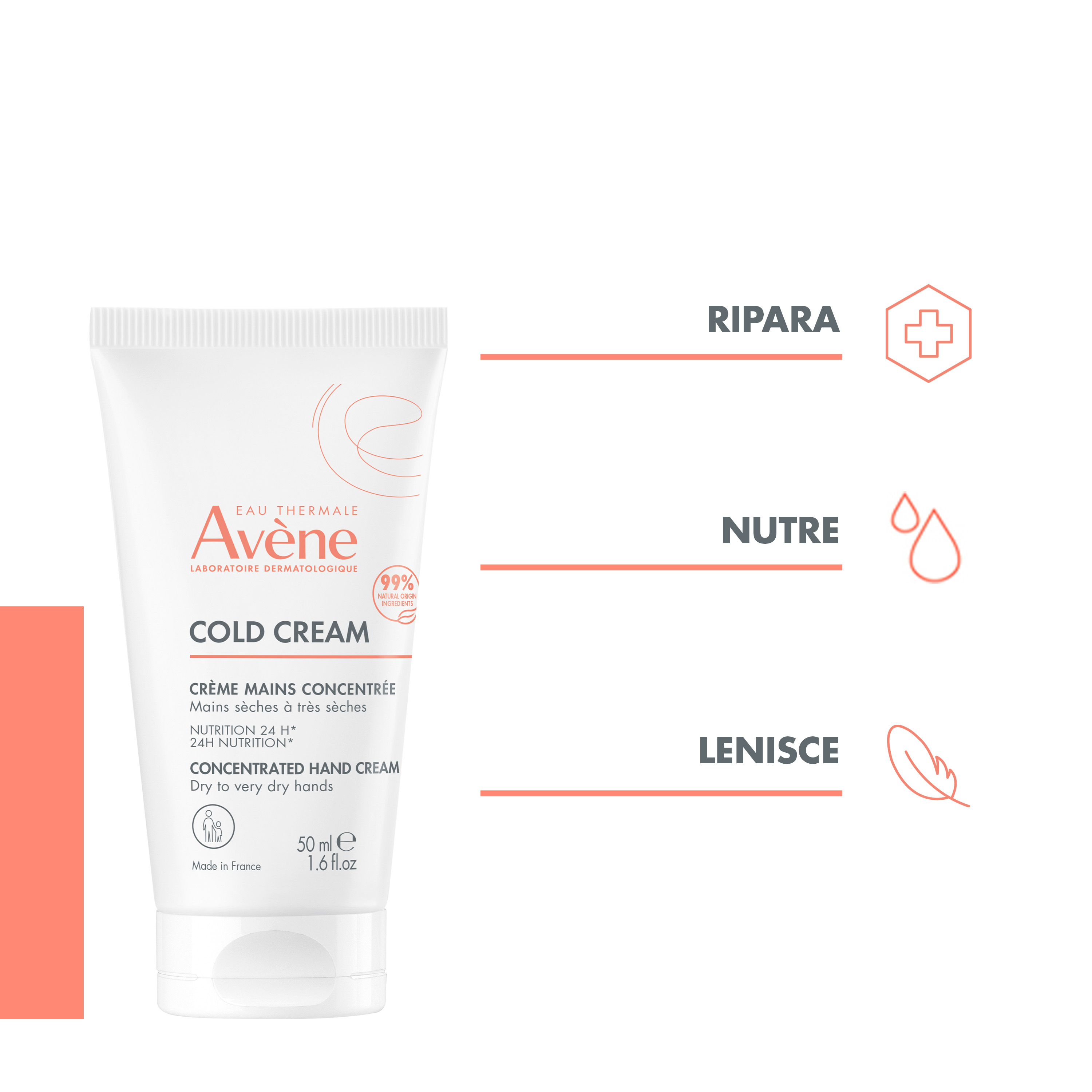 Eau Thermale Avène Cold Cream Crema Idratante Mani, Idrata e protegge, Pelle sensibile molto secca anche in condizioni di freddo, 50ml 
