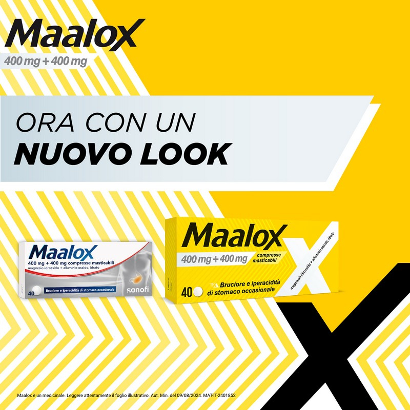 Maalox 400 mg + 400 mg - 40 Compresse Masticabili Contro Bruciore E Iperacidità Di Stomaco Occasionale
