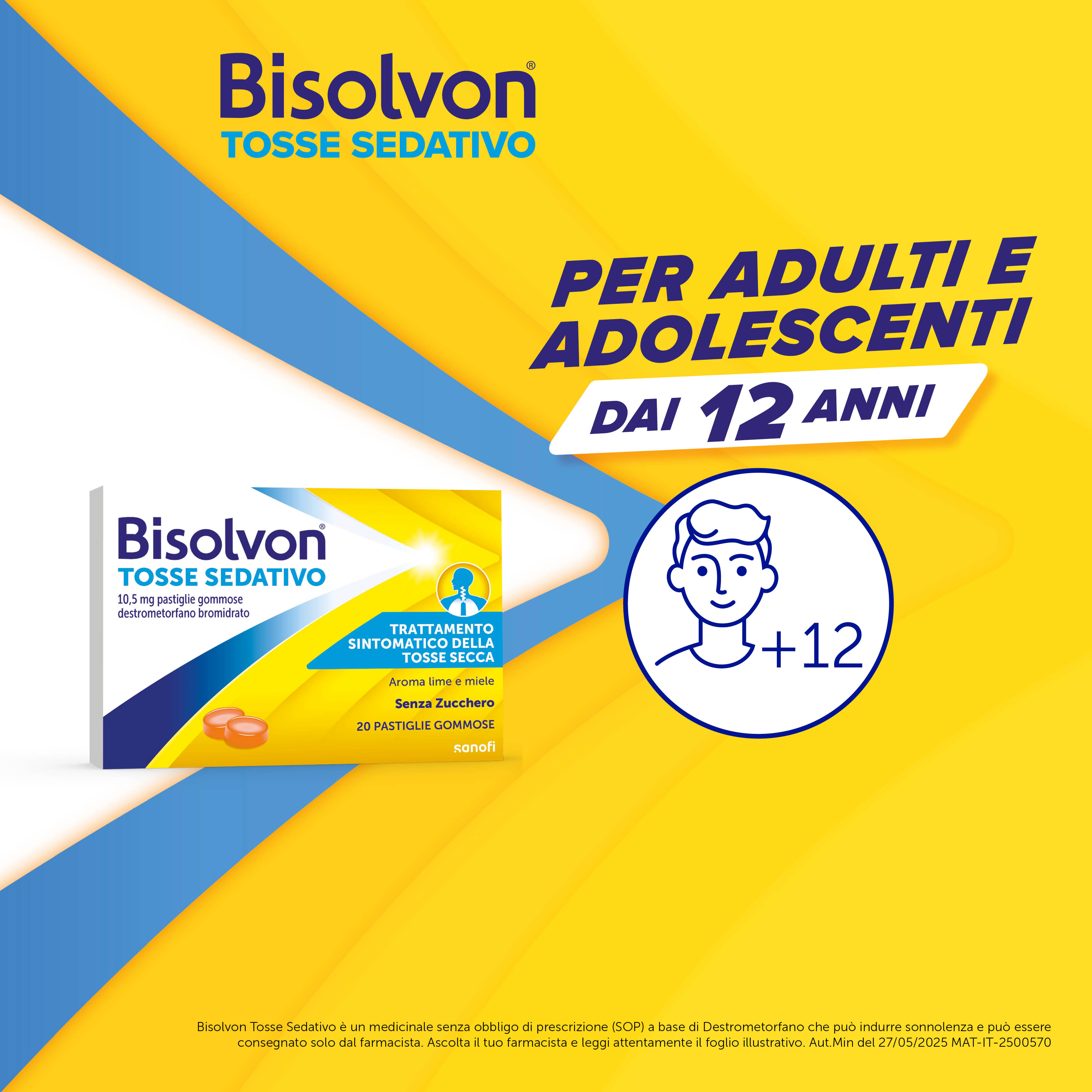 Bisolvon Tosse Sedativo 10,5 mg Gusto Miele E Lime - 20 Pastiglie Gommose Per Tosse Secca