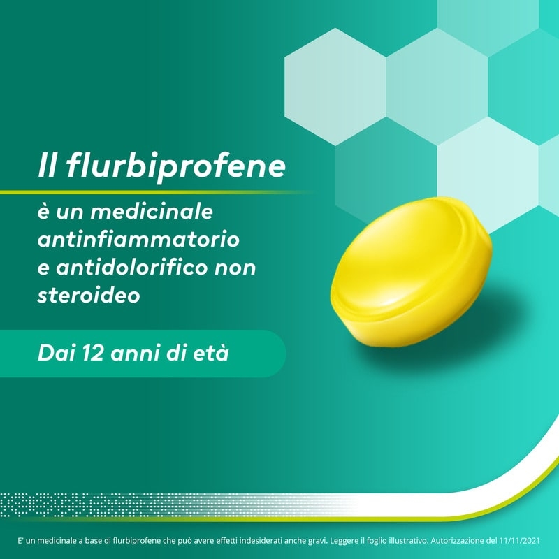 Aspi Gola Pastiglie per la gola infiammata, con 8,75 mg di Flurbiprofene, contro Faringite e Mal di gola, Gusto Limone e Miele 24 Pastiglie Orosolubili
