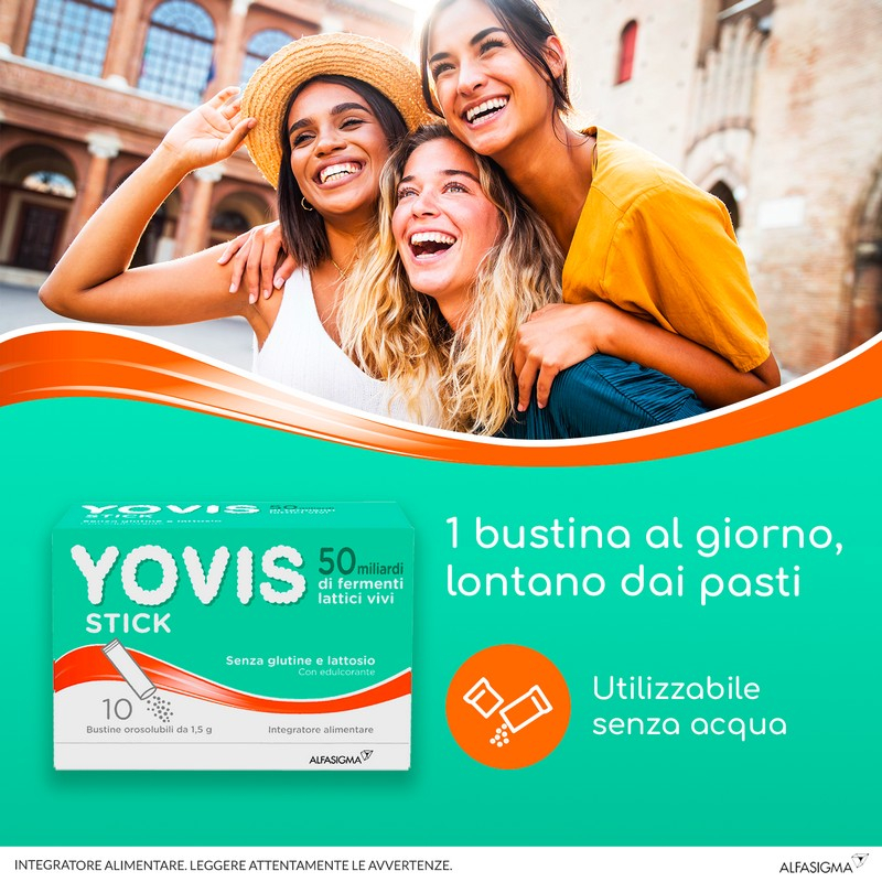 Yovis Stick, Probiotici per il Benessere Intestinale, 50 Miliardi di Fermenti Lattici Vivi, Senza Glutine e Lattosio, 10 Bustine Orosolubili